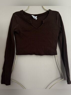 Princess Polly Brown Ribbed Crop Top US 2 Y2K Coquette Soft Girl Fitted